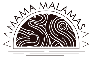 Logo of Mama Malamas with a stylized design on a white background